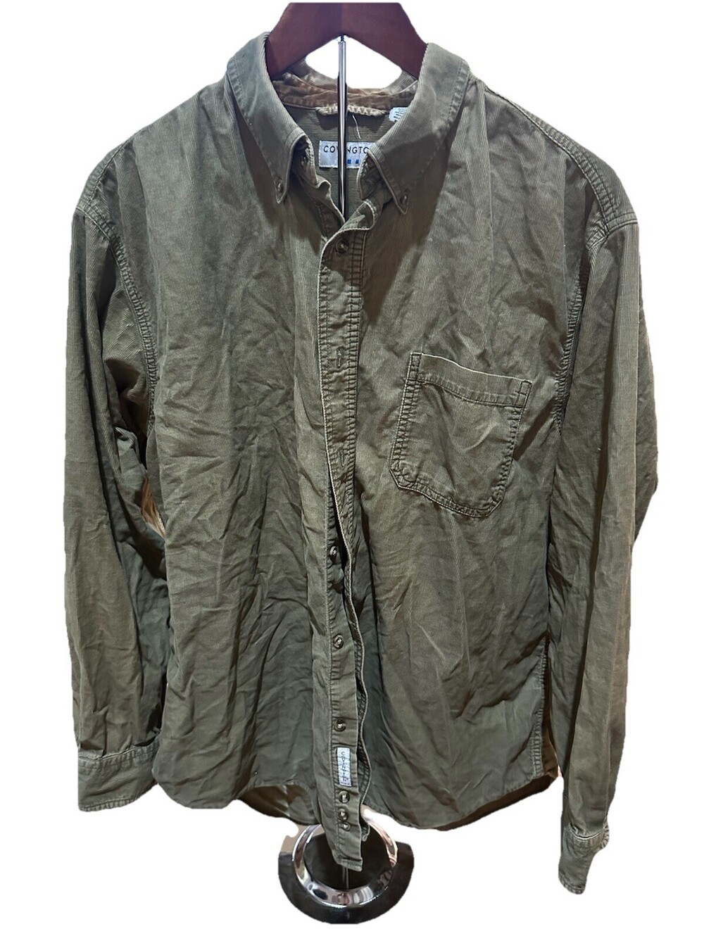 Vintage Covington XL Olive Green Beige Corduroy Button Front Shirt Long Sleeve